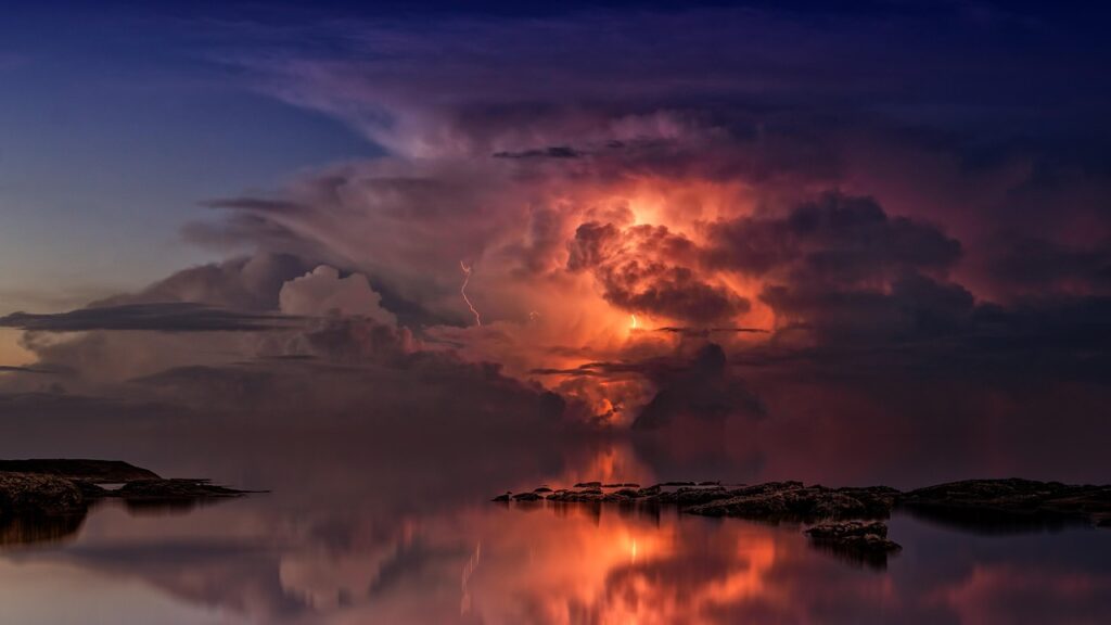 thunderstorm, ocean, lightning, twilight, clouds, coast, sky, nature, storm, weather, atmosphere, landscape, lightning, clouds, sky, sky, sky, sky, sky, nature, nature, nature, storm, landscape